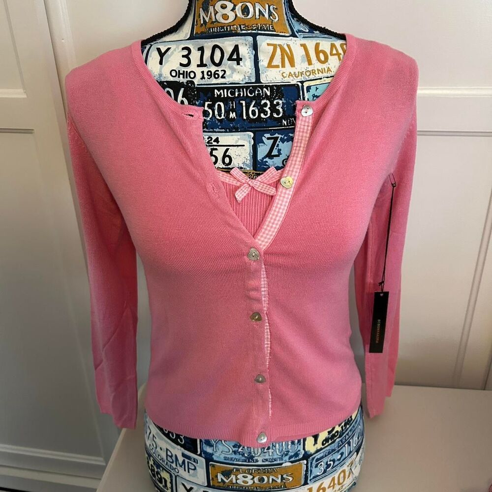 DEADSTOCK Vintage Y2K BCBG Women's Pink Cardigan And Cami